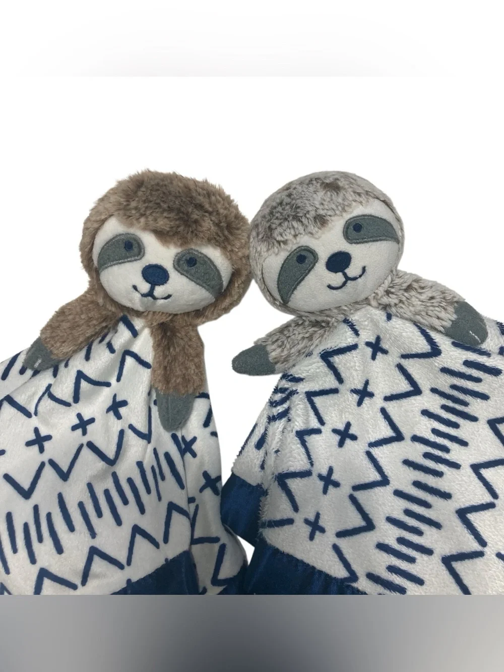 Lot - 2 Cloud Island Sloth Lovey 14” Security Blankets Target Blue Brown Frosted